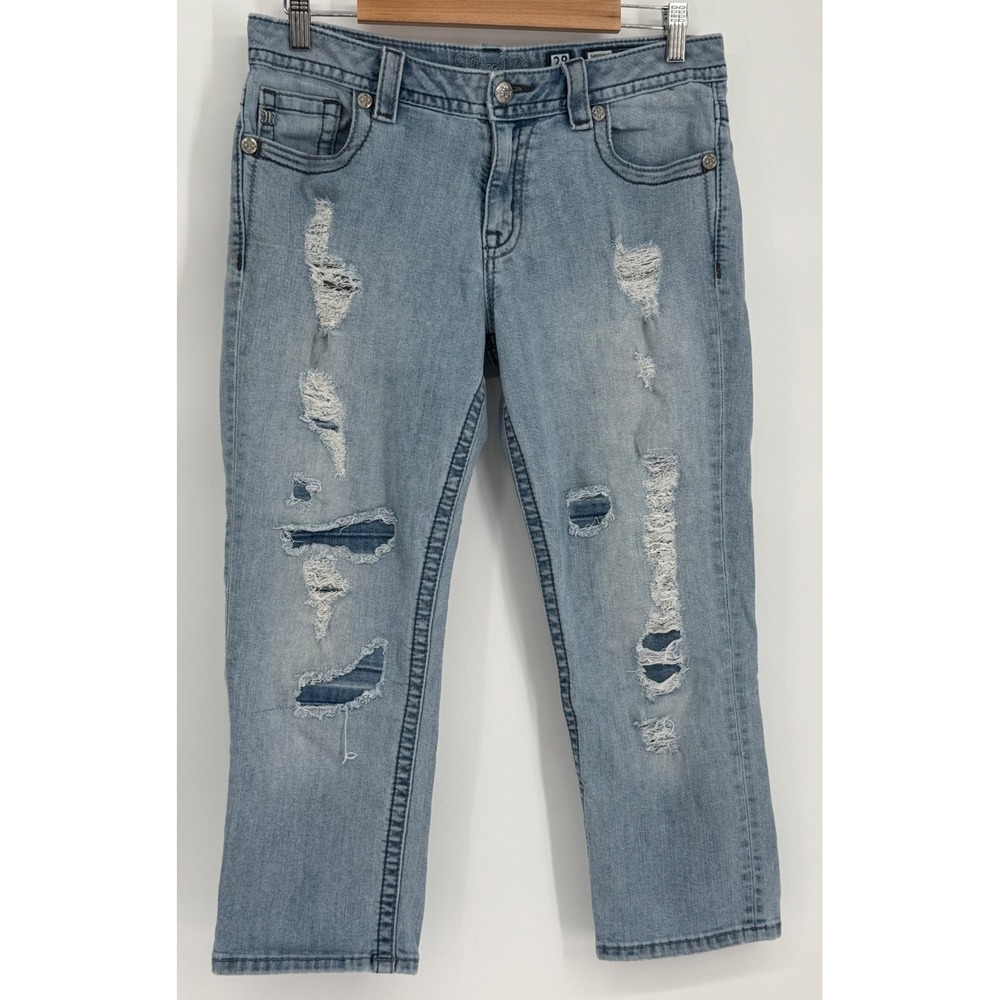Miss Me Boyfriend Capri Jeans Distressed Light‎ Wash Ripped Denim Sz 28